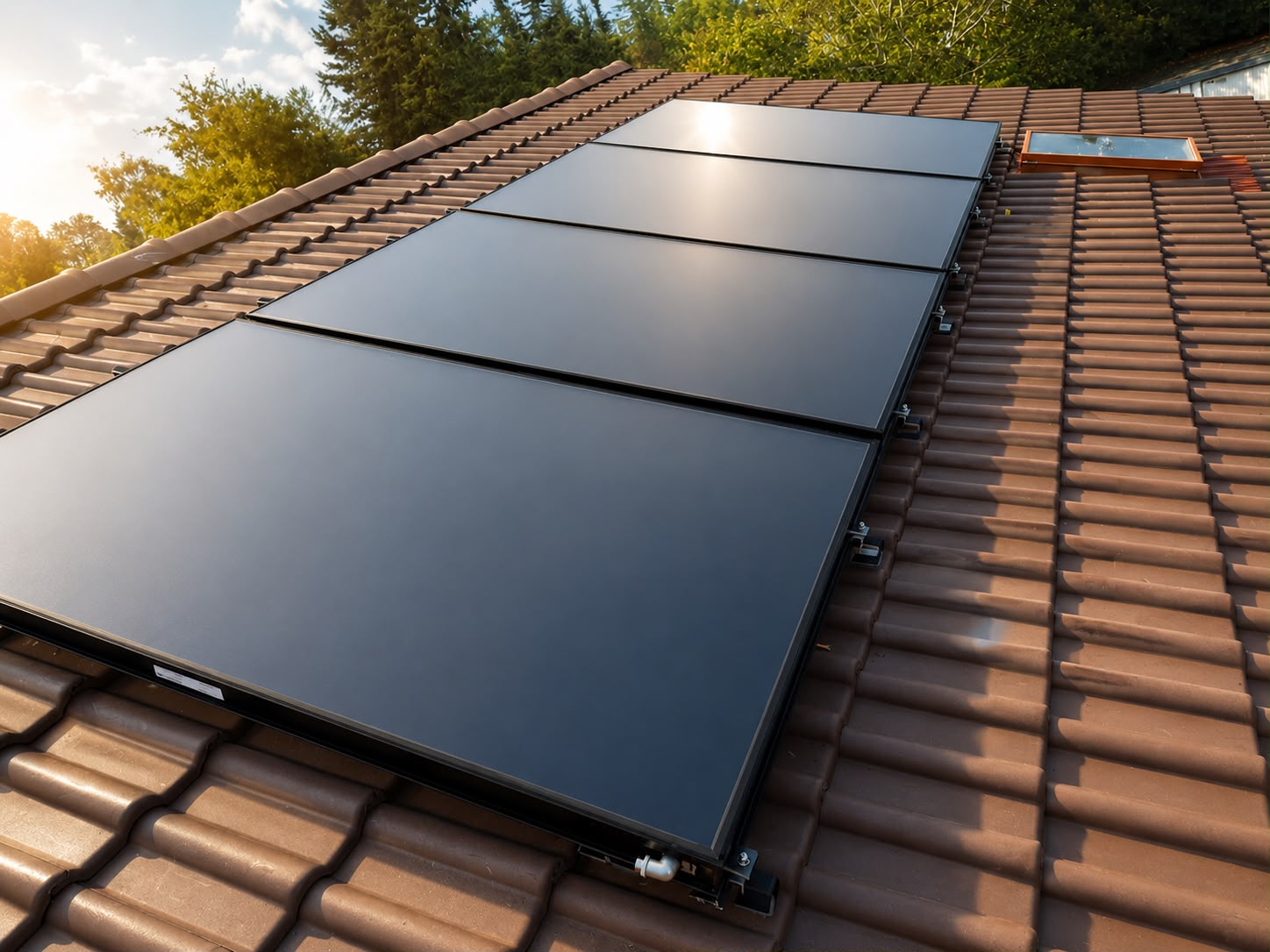 Photovoltaikmodule elegant integriert auf dem Ziegeldach eines Wohnhauses