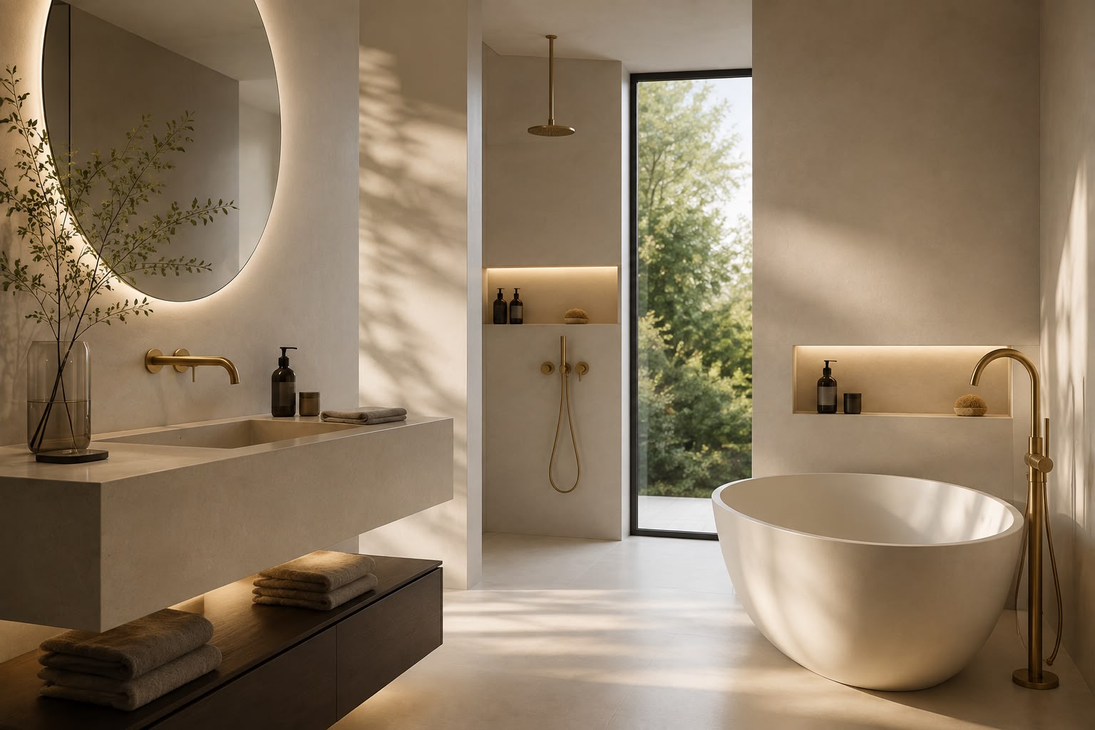 Modernes Badezimmer mit freistehender Badewanne