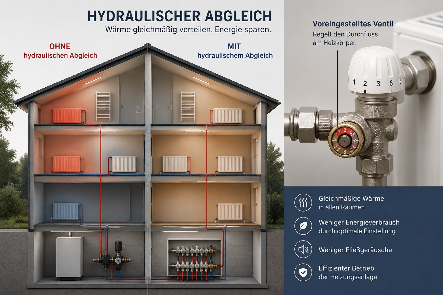 Schema hydraulischer Abgleich mit voreingestelltem Heizkörperventil